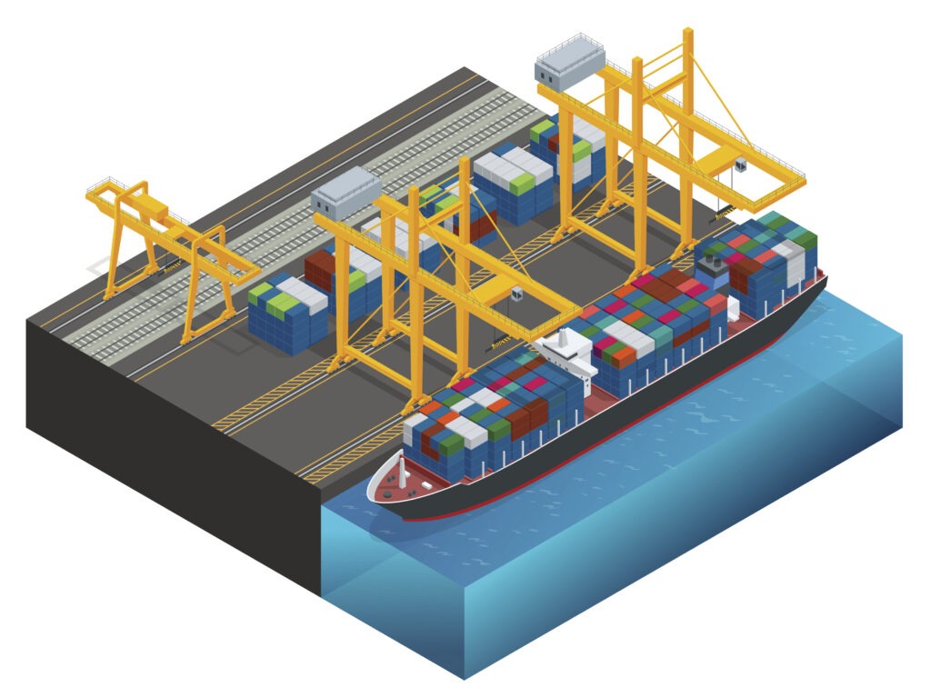 Containerverschiffungen - isometrische Darstellung Cargo Container